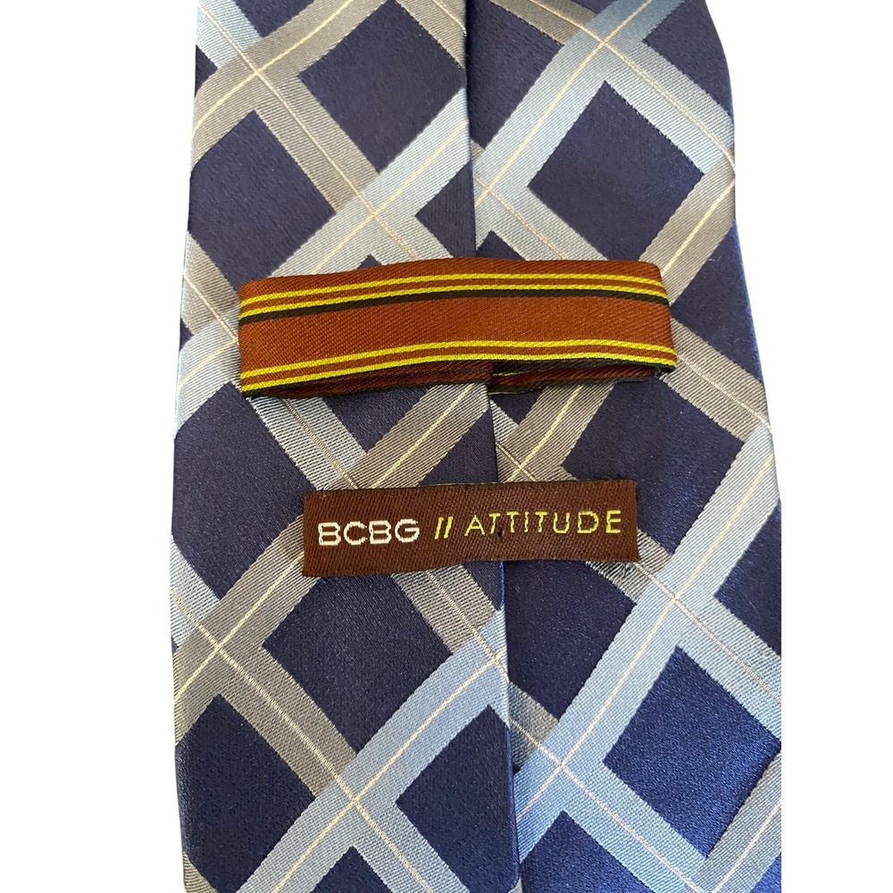 Handmade 100% Silk Blue Grey Geometric Grid Plaid Necktie RN 88335